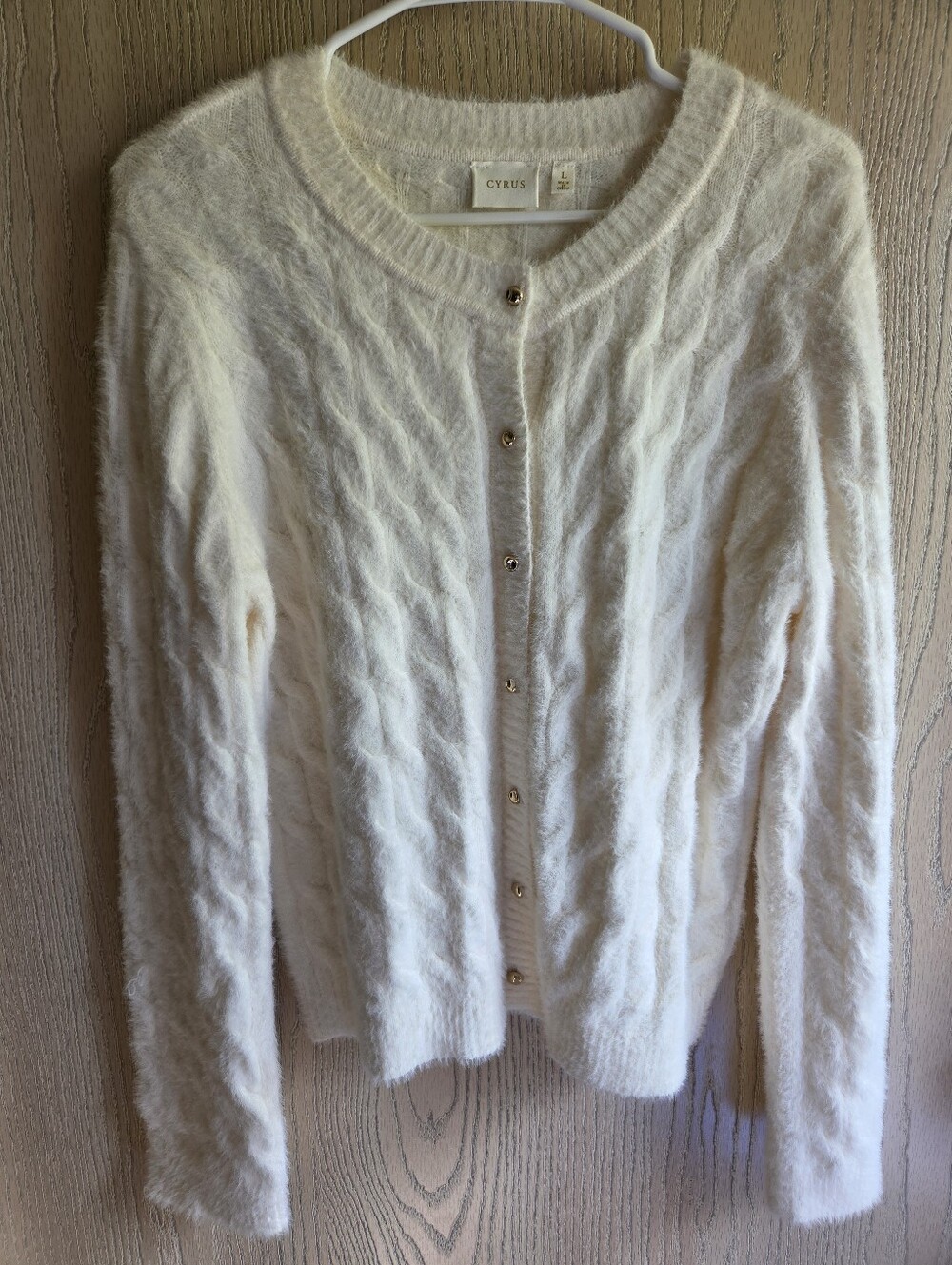 Cyrus Ivory Fuzzy Cable Knit Button Cardigan